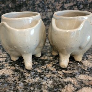 🐘🐘! Stonewear Pottery Set of Gray Elephant Ceramic Mugs with Tea Bag Holder